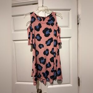 Pink and Blue Cold Shoulder Flutter Sleeve Tunic